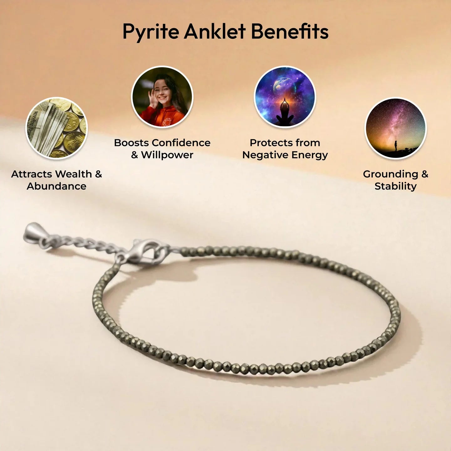 Original Pyrite Anklet - Wealth, Protection, Confidence, Positive Energy
