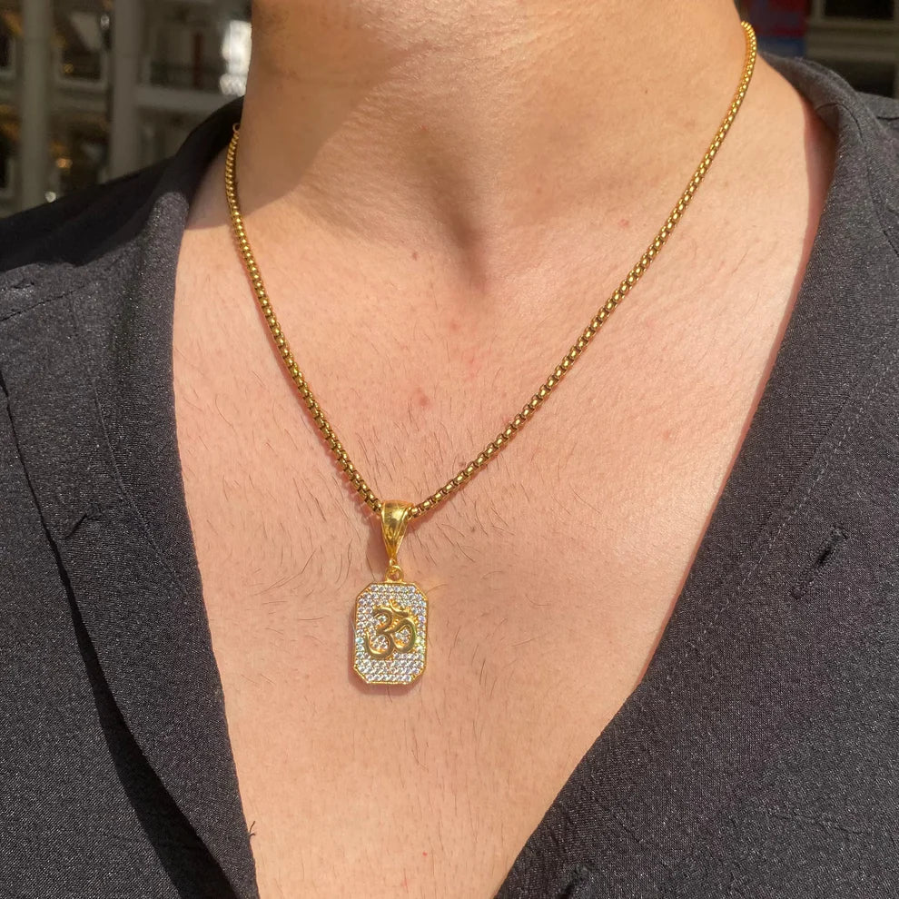 Gold Plated Om Diamond Pendant and Chain