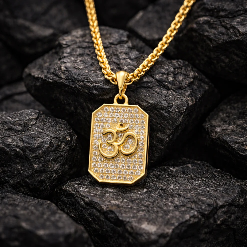 Gold Plated Om Diamond Pendant and Chain