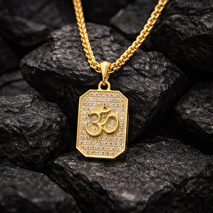Gold Plated Om Diamond Pendant and Chain