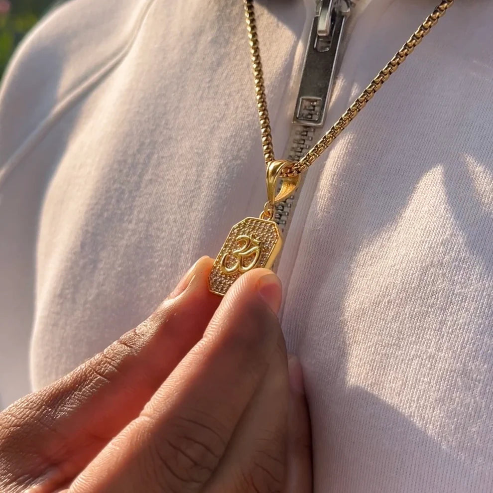 Gold Plated Om Diamond Pendant and Chain