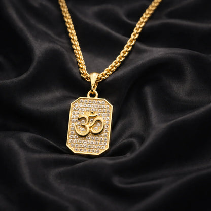 Gold Plated Om Diamond Pendant and Chain